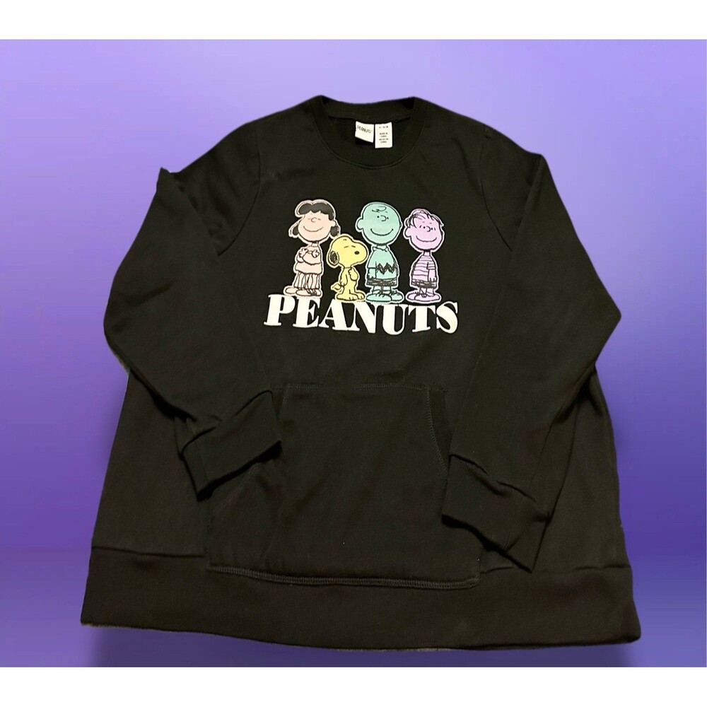 Peanuts Snoopy Charlie Brown Sweatshirt Pullover Black XL